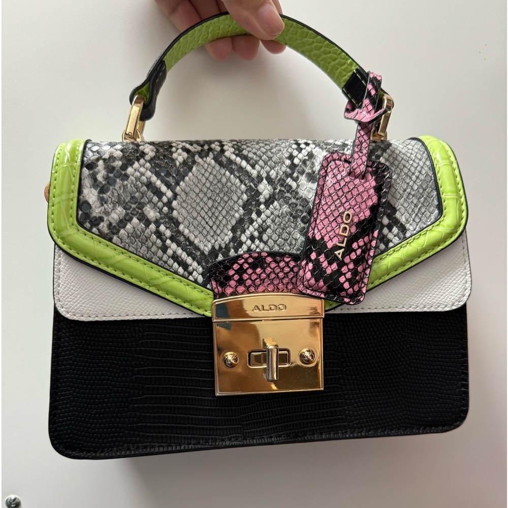 Aldo Martis Satchel Bag Rainbow Snakeskin pink Charm(used)